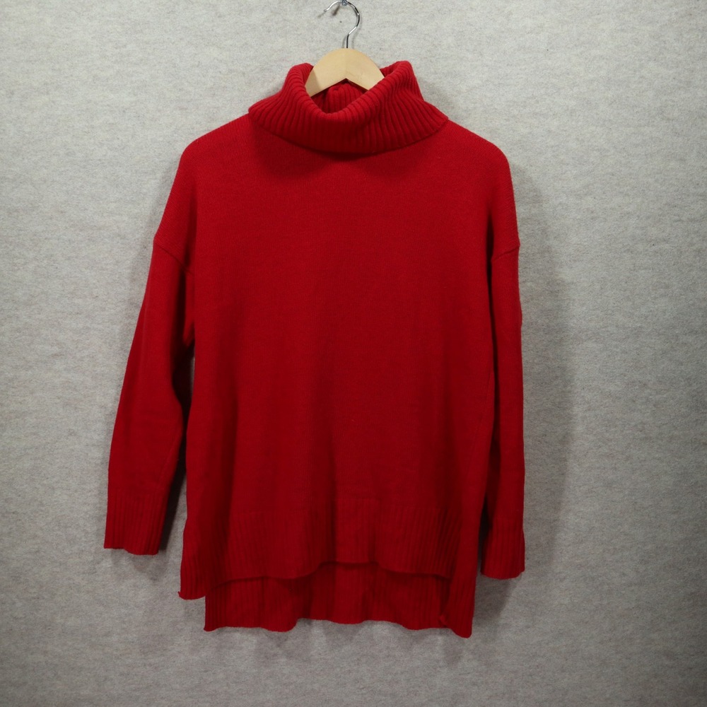Bartolini Sweater S Red Turtleneck Modern Italy Wool Cashmere Blend High-Low Hem